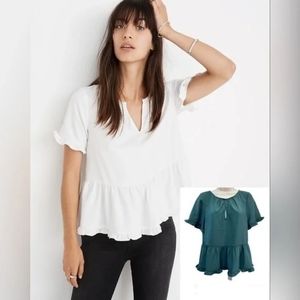 Madewell green ruffle peplum blouse top